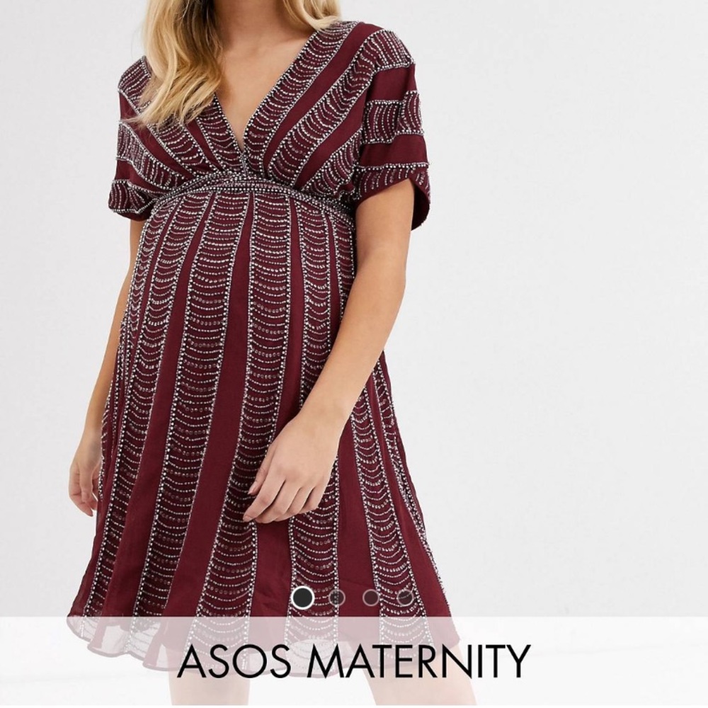 Maternity Mini Skater Dress linear beading/sequin